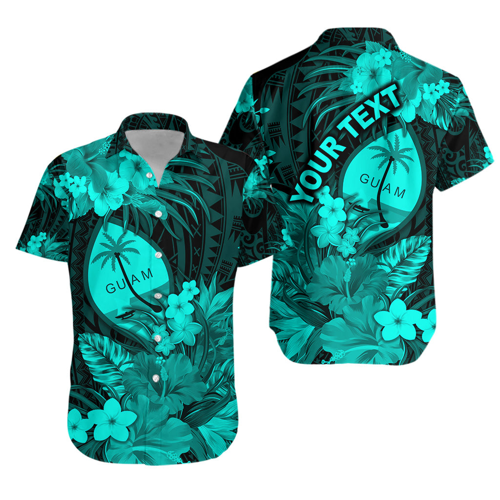 Custom Personalised Guam Polynesian Hawaiian Shirt Tropical Flowers - Turquoise
