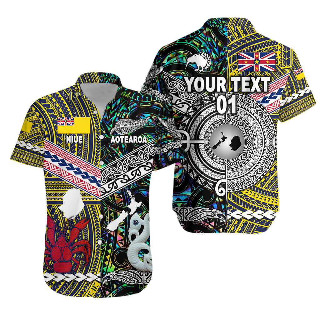 Custom Personalised New Zealand Maori Aotearoa And Niue Together Hawaiian Shirt - Paua Shell, Custom Text And Number
