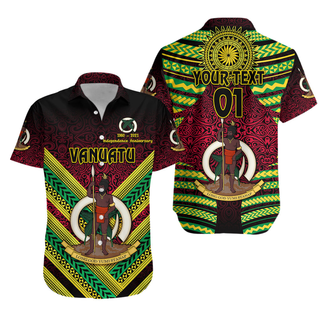 Custom Personalised Vanuatu Special Independence Anniversary Hawaiian Shirt Creative Style - Gradient Red, Custom Text And Number