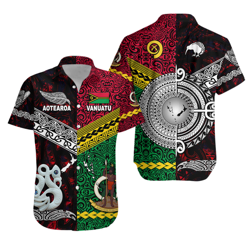 Vanuatu And New Zealand Hawaiian Shirt Together - Red