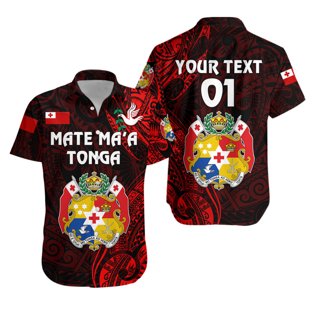 Custom Personalised Tonga Coat Of Arms Hawaiian Shirt Simple Vibes - Red, Custom Text And Number