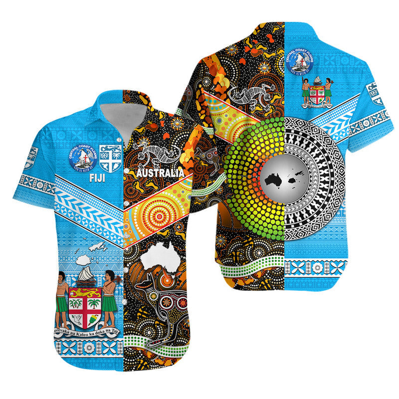 Australia Aboriginal And Fiji Tapa Hawaiian Shirt Together - Central Coast Fijians