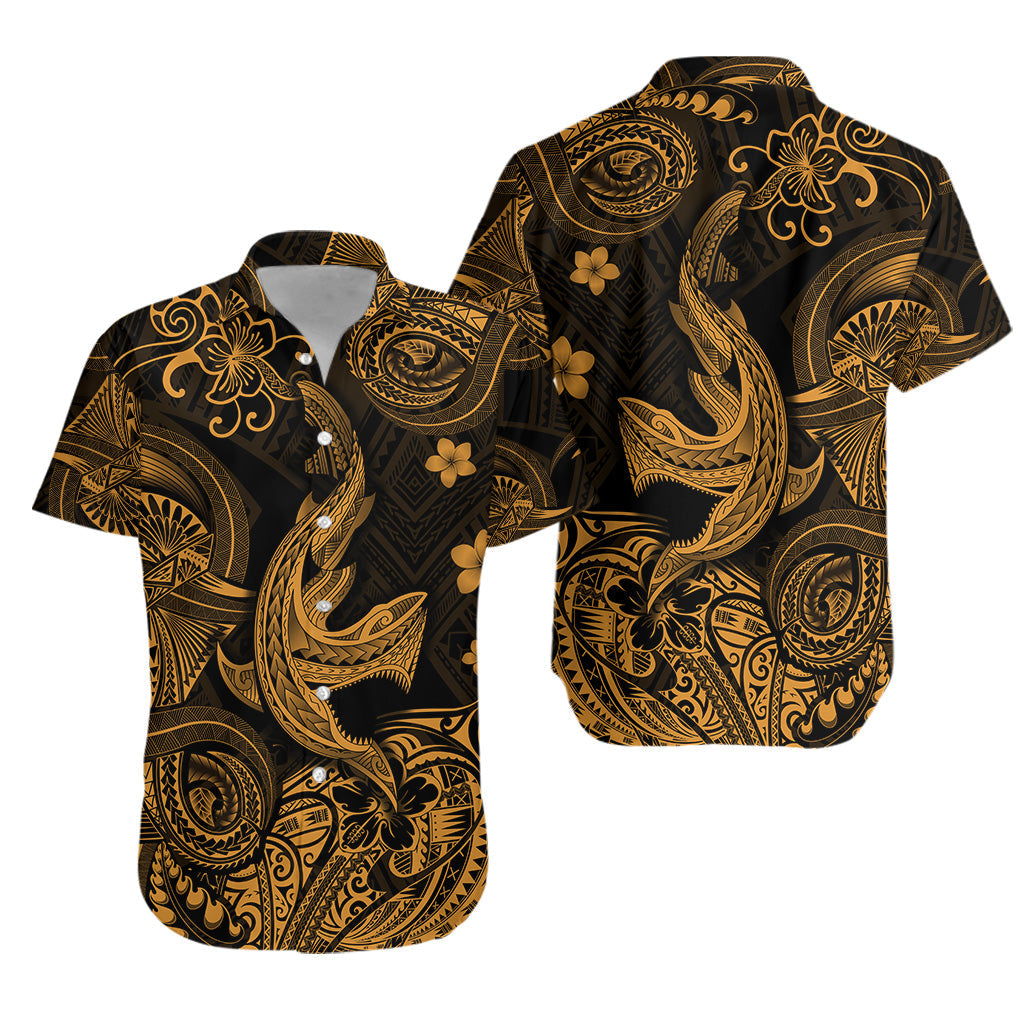 Hawaii Angry Shark Polynesian Hawaiian Shirt Unique Style - Gold