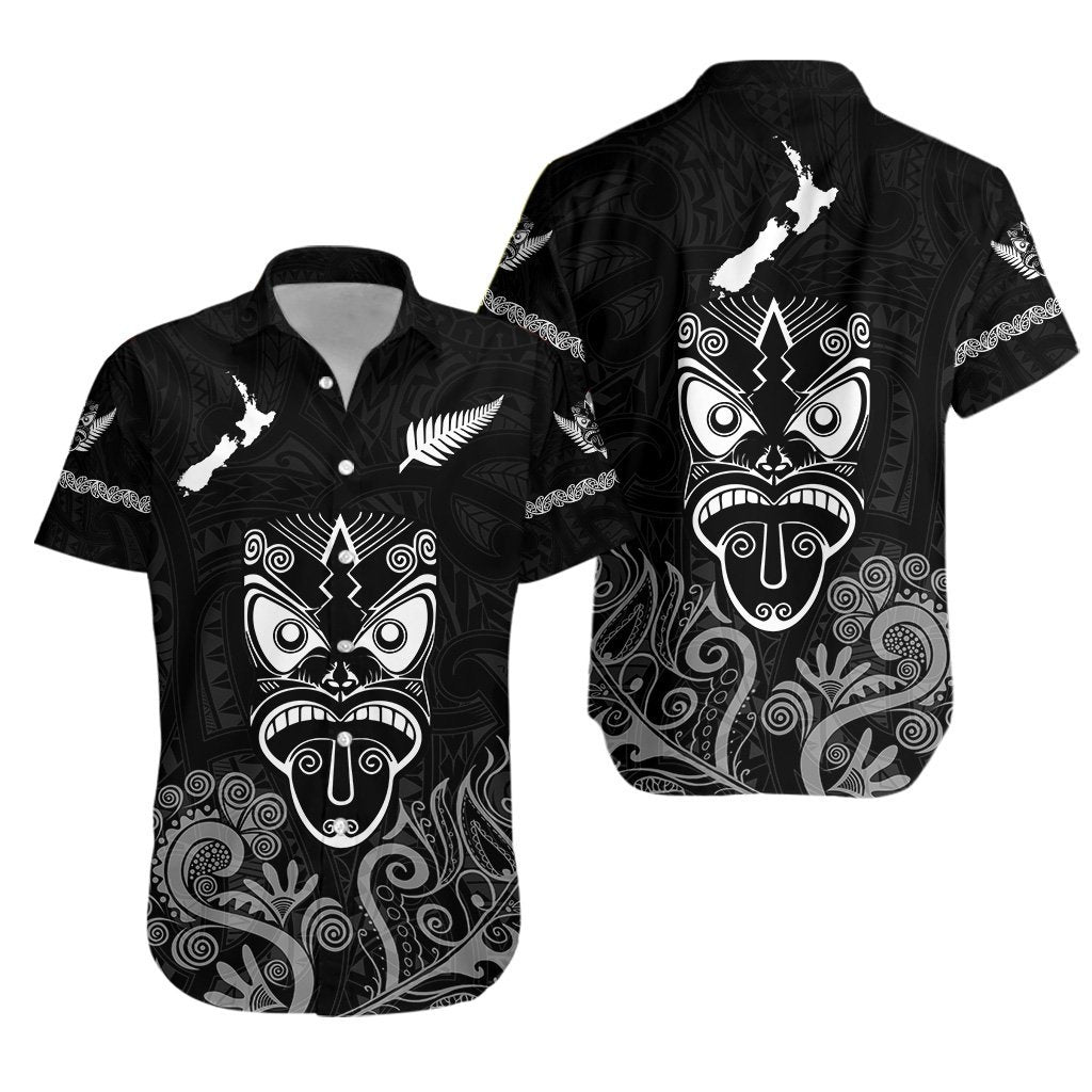 Maori Aotearoa Rugby Haka Hawaiian Shirt New Zealand Silver Fern - Black