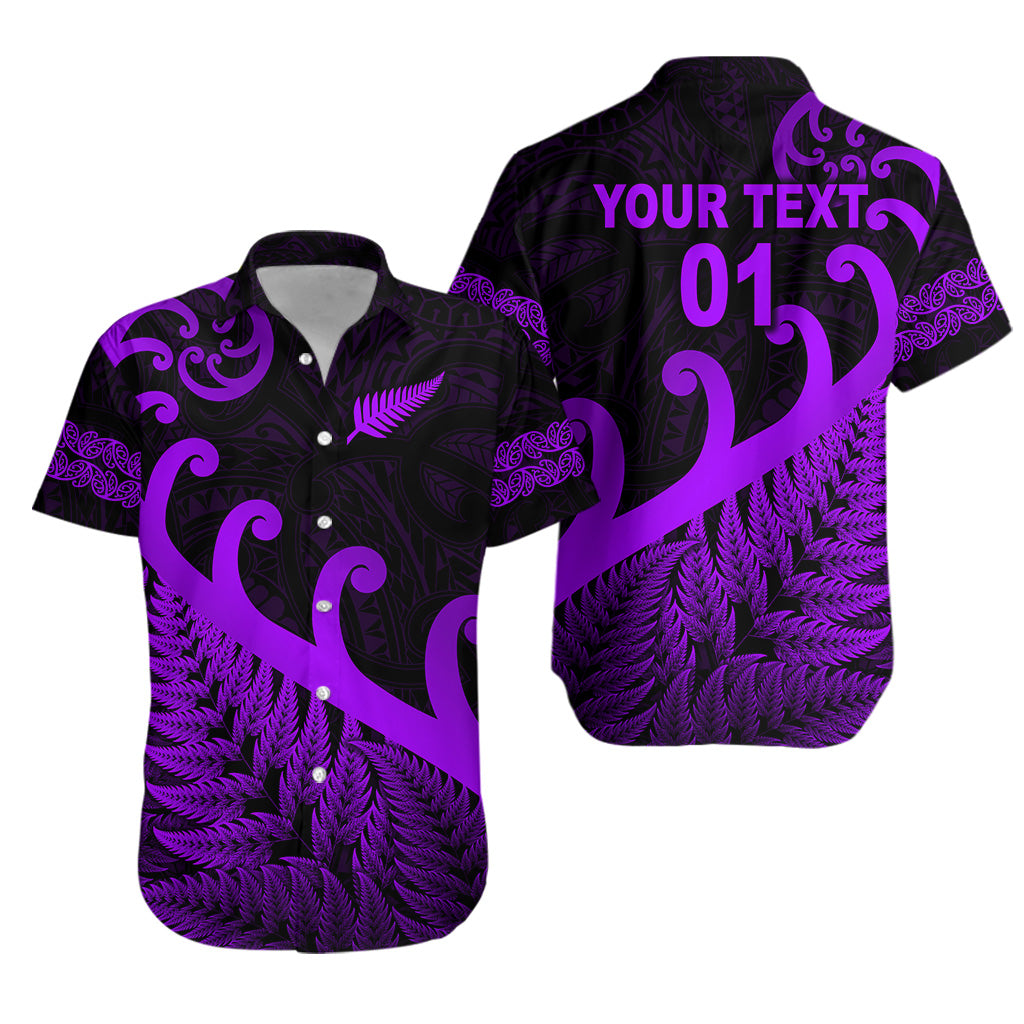 Custom Personalised New Zealand Rugby Maori Hawaiian Shirt Silver Fern Koru Vibes - Purple
