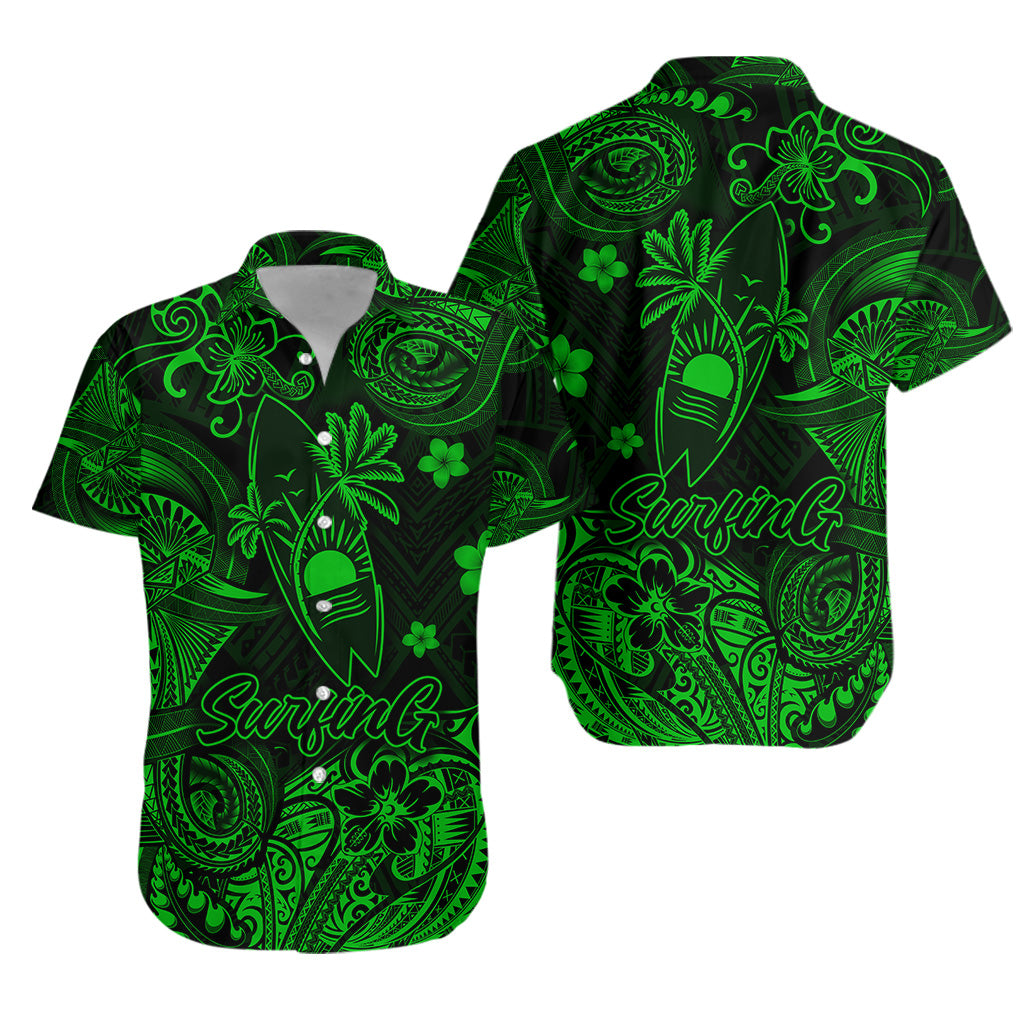 Hawaii Surfing Polynesian Hawaiian Shirt Unique Style - Green
