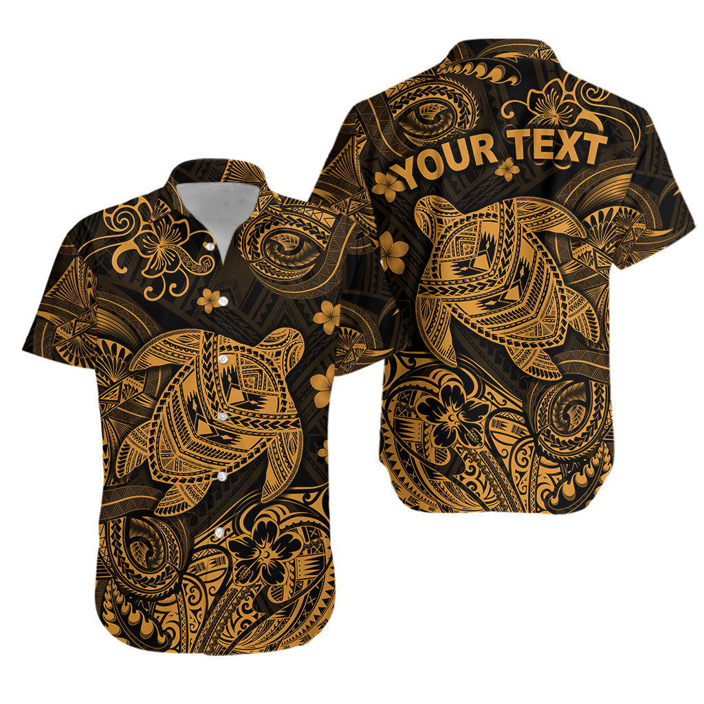 Custom Personalised Hawaii Turtle Polynesian Hawaiian Shirt Plumeria Flower Unique Style - Gold