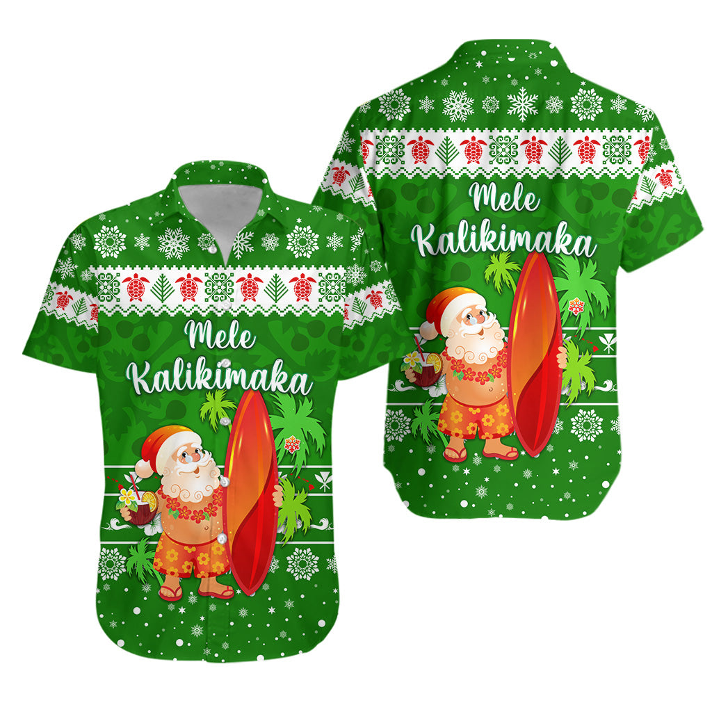 Hawaii Christmas Hawaiian Shirt Santa Claus Surfing Simple Style - Green