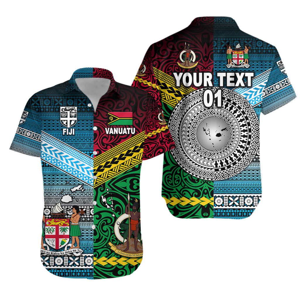 Custom Personalised Vanuatu And Fiji Hawaiian Shirt Together - Blue, Custom Text And Number