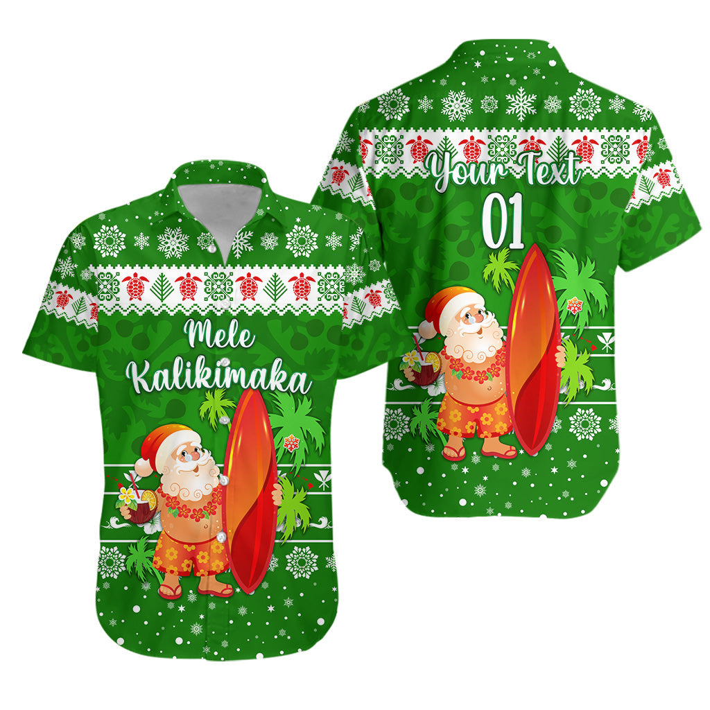 Custom Personalised Hawaii Christmas Hawaiian Shirt Santa Claus Surfing Simple Style - Green