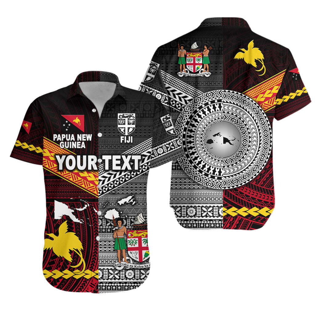 Custom Personalised Papua New Guinea Polynesian And Fiji Tapa Together Hawaiian Shirt - Black