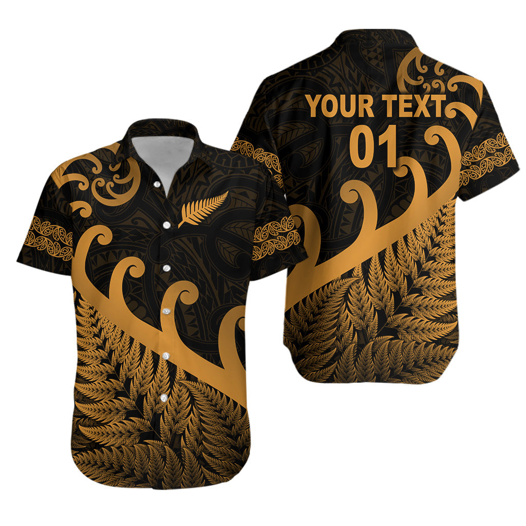 Custom Personalised New Zealand Rugby Maori Hawaiian Shirt Silver Fern Koru Vibes - Gold