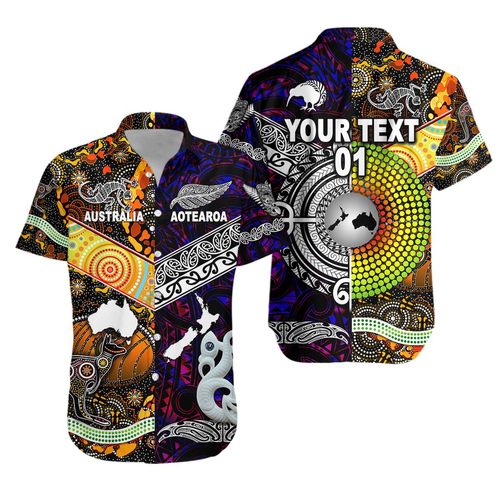 Custom Personalised New Zealand Maori Aotearoa And Australia Aboriginal Hawaiian Shirt Together - Purple, Custom Text And Number