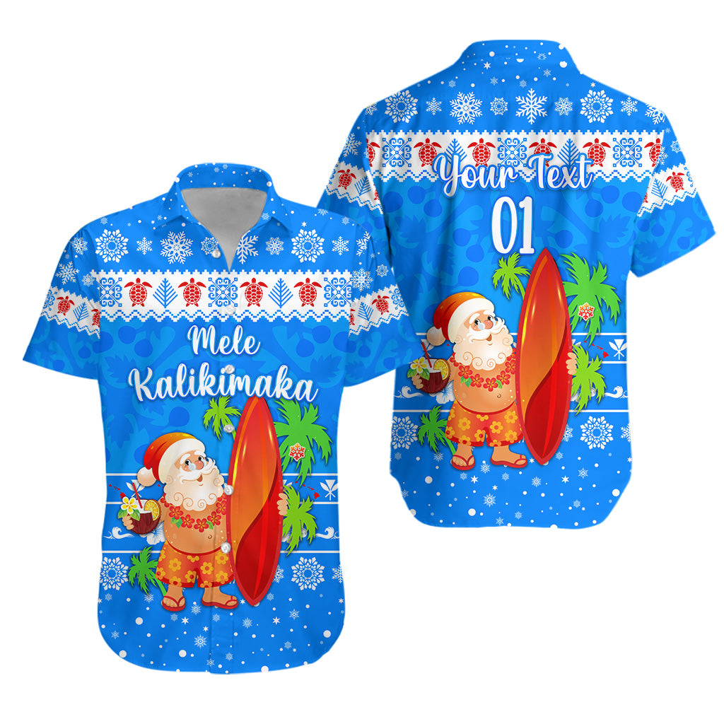 Custom Personalised Hawaii Christmas Hawaiian Shirt Santa Claus Surfing Simple Style - Blue