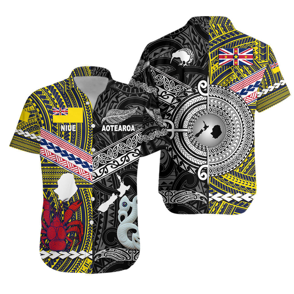 New Zealand Maori Aotearoa And Niue Together Hawaiian Shirt - Black