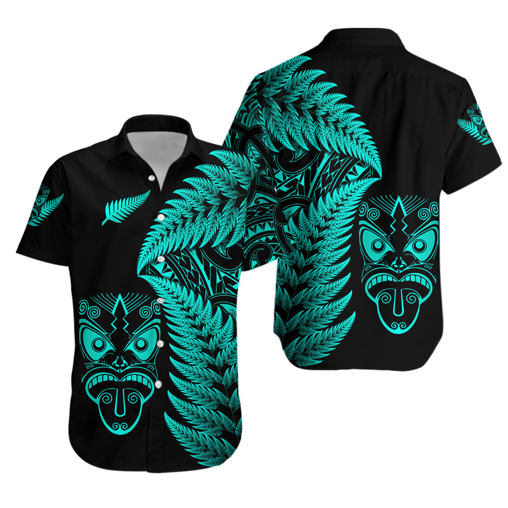 New Zealand Haka Rugby Maori Hawaiian Shirt Silver Fern Vibes - Turquoise