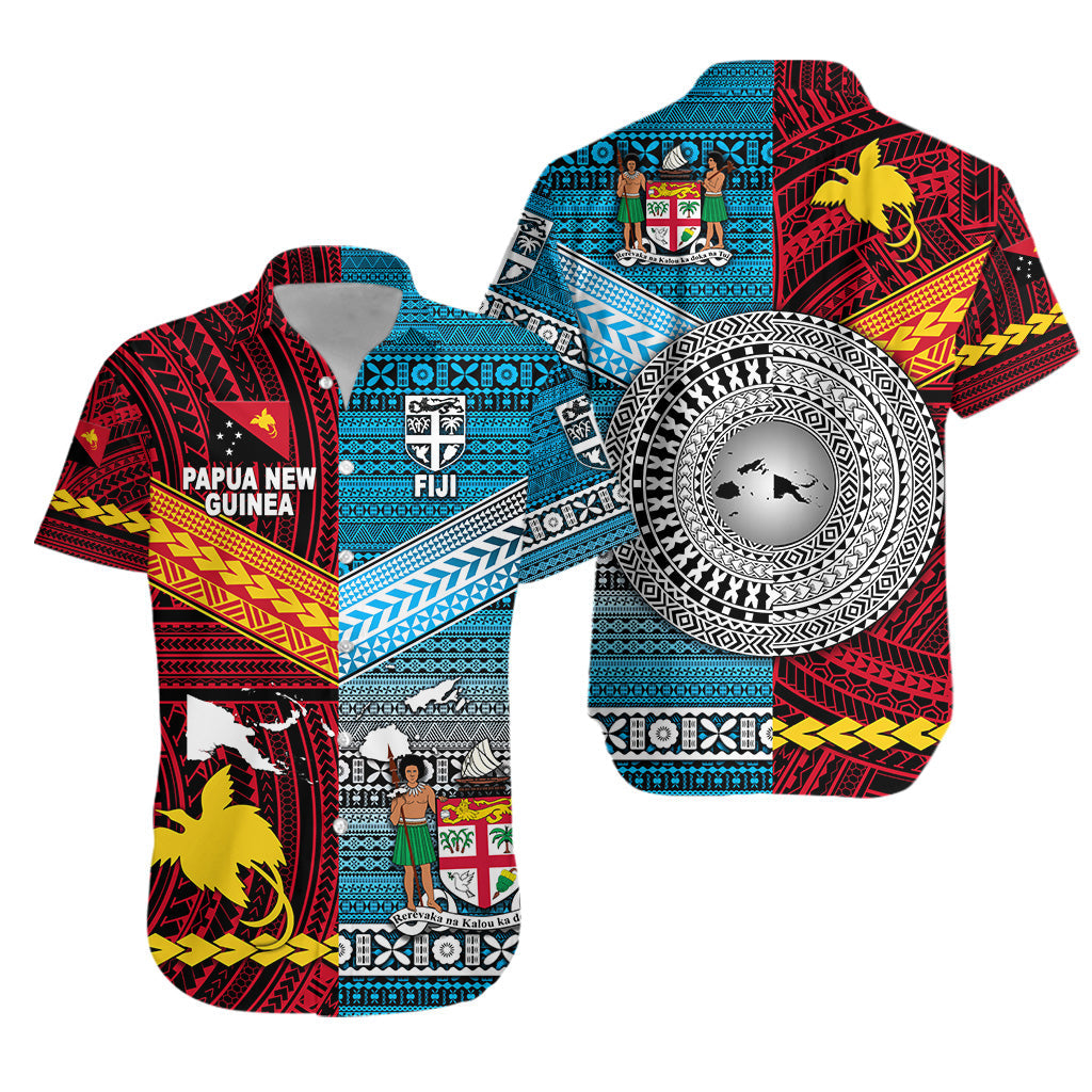 Papua New Guinea Polynesian And Fiji Tapa Together Hawaiian Shirt - Bright Color