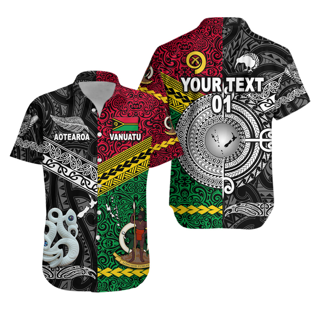 Custom Personalised Vanuatu And New Zealand Hawaiian Shirt Together - Black, Custom Text And Number