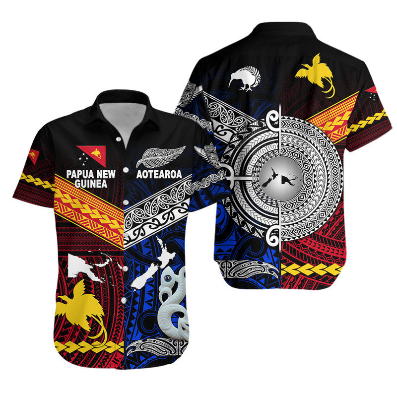 New Zealand And Papua New Guinea Hawaiian Shirt Together - Blue