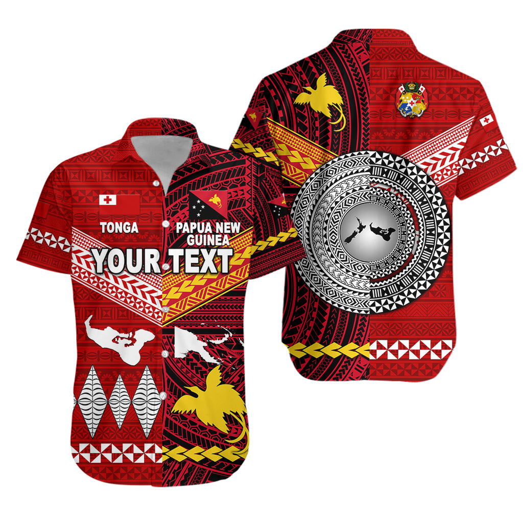 Custom Personalised Papua New Guinea And Tonga Hawaiian Shirt Polynesian Together - Bright Red