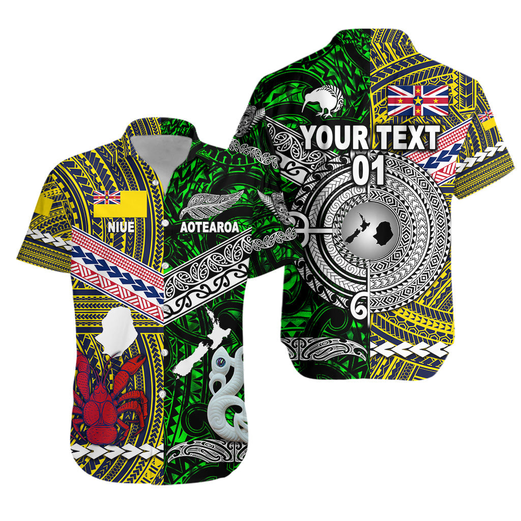 Custom Personalised New Zealand Maori Aotearoa And Niue Together Hawaiian Shirt - Green, Custom Text And Number