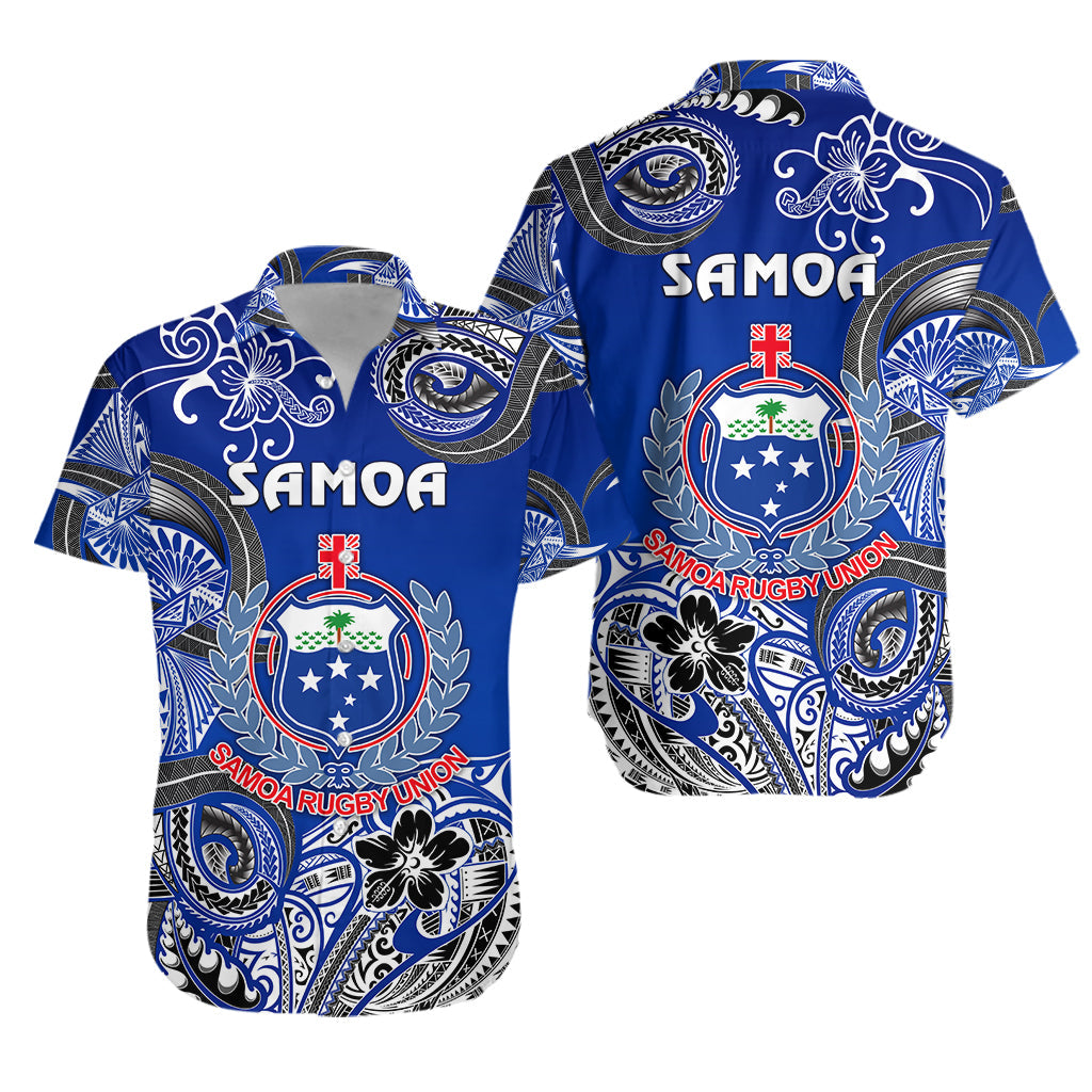 Samoa Manu Hawaiian Shirt Rugby Unique Style - Blue White
