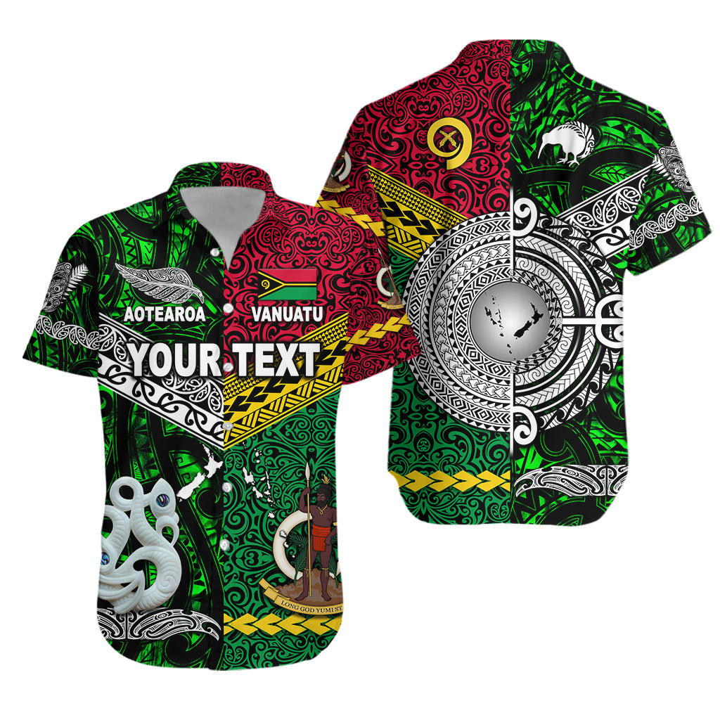 Custom Personalised Vanuatu And New Zealand Hawaiian Shirt Together - Green