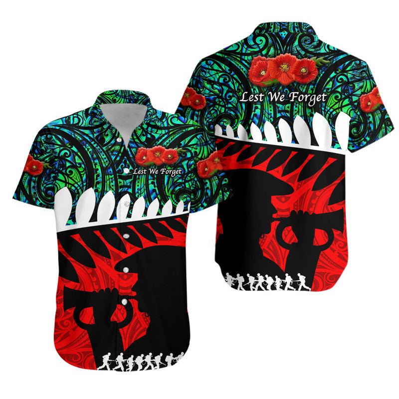 New Zealand Maori ANZAC Hawaiian Shirt Remembrance Soldier - Turquoise