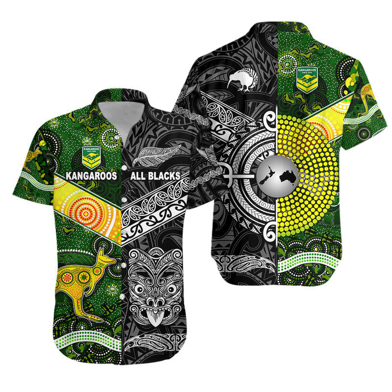 New Zealand Maori All Black And Australia Kangaroos Aboriginal Hawaiian Shirt Rugby Together