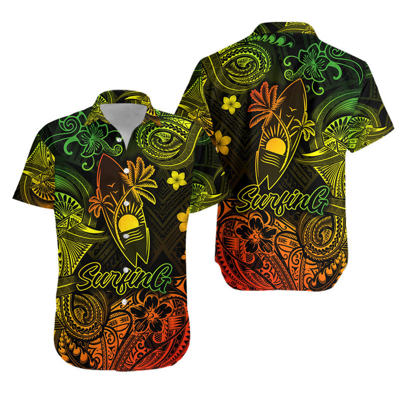 Hawaii Surfing Polynesian Combo Dress and Hawaiian Shirt Matching Couples Outfit Unique Style Reggae