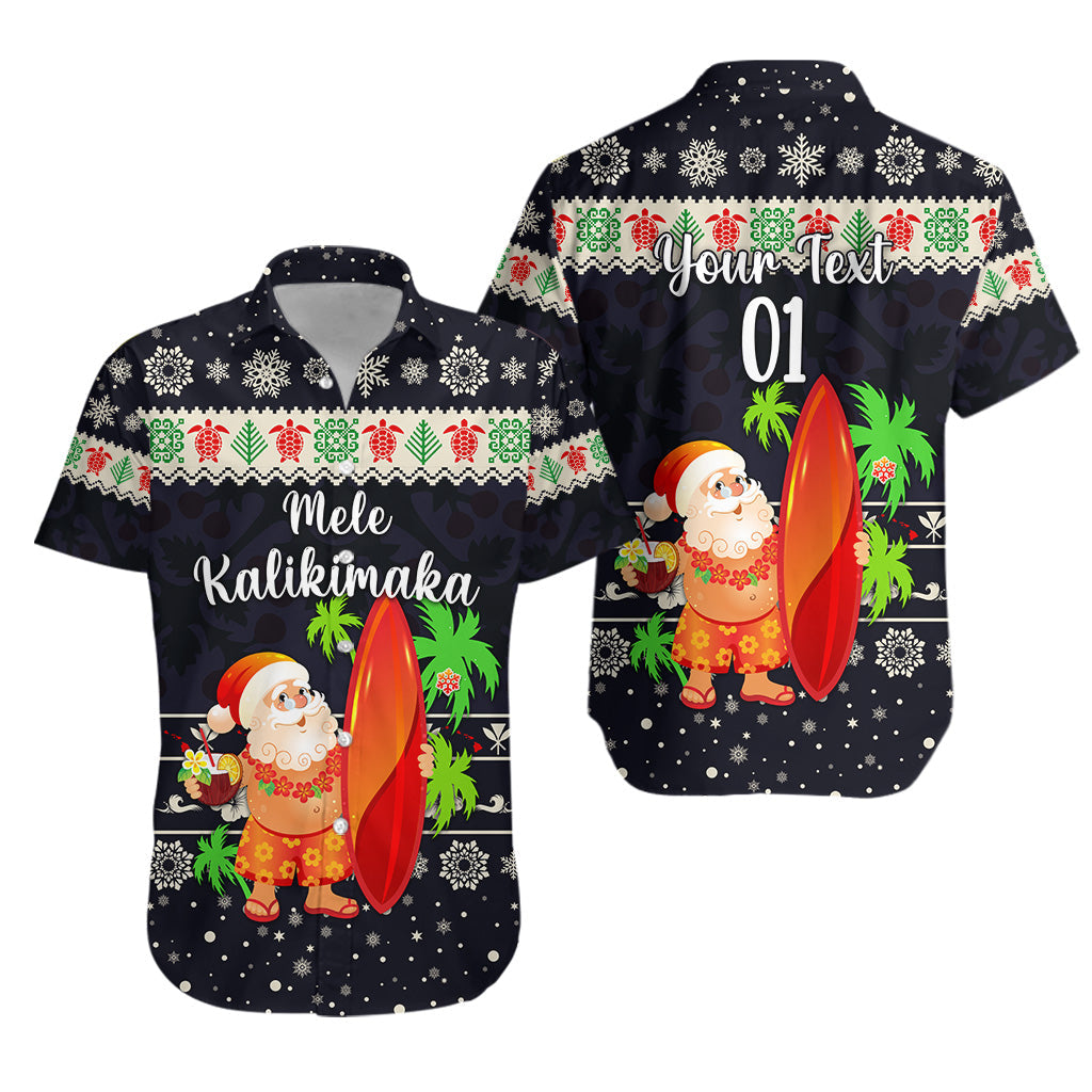 Custom Personalised Hawaii Christmas Hawaiian Shirt Santa Claus Surfing Simple Style - Navy