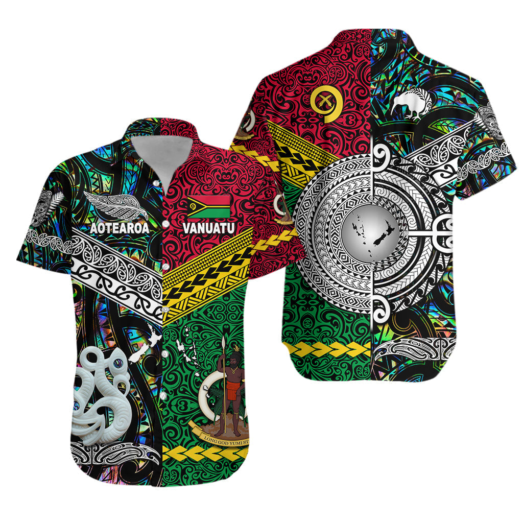 Vanuatu And New Zealand Hawaiian Shirt Together - Paua Shell