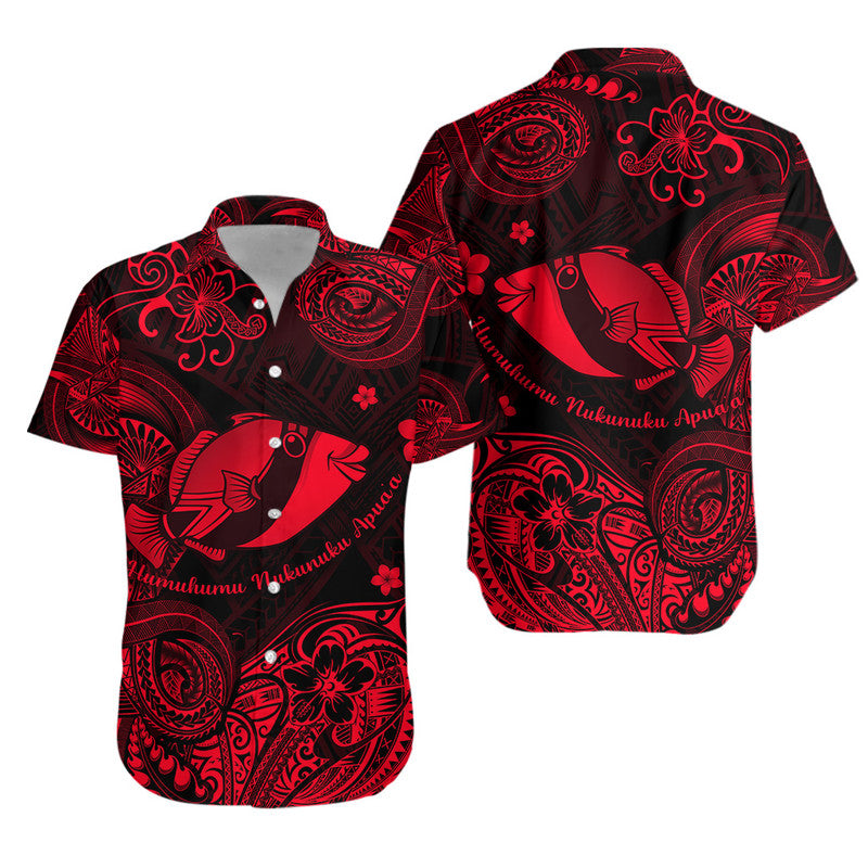 Hawaii State Fish: Humuhumu Nukunuku Apuaa Polynesian Combo Dress and Hawaiian Shirt Matching Couples Outfit Unique Style Red