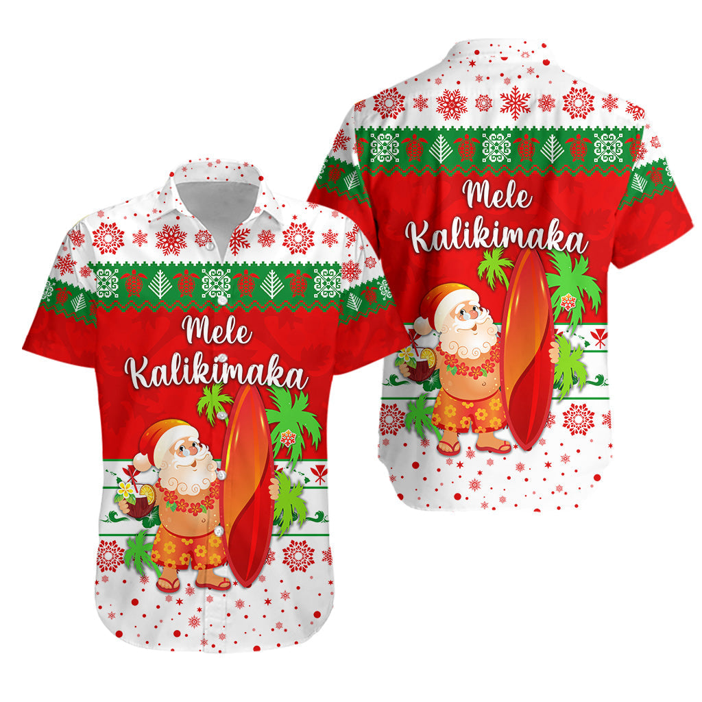 Hawaii Christmas Hawaiian Shirt Santa Claus Surfing Simple Style - White