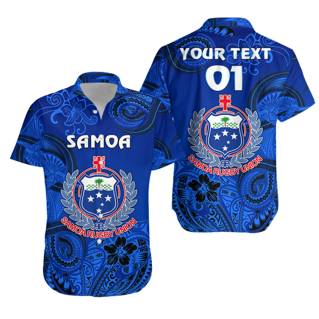 Custom Personalised Samoa Manu Hawaiian Shirt Rugby Unique Style - Full Blue