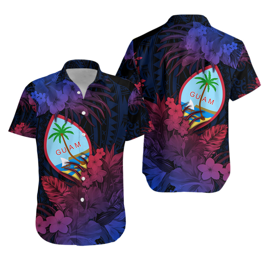 Guam Polynesian Hawaiian Shirt Tropical Flowers - Gradient Vibes