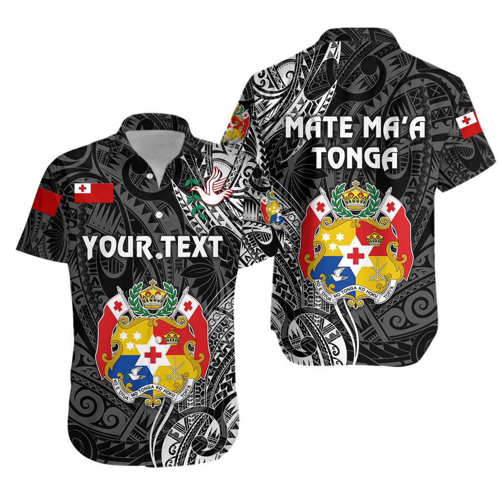 Custom Personalised Tonga Coat Of Arms Hawaiian Shirt Simple Vibes - Black