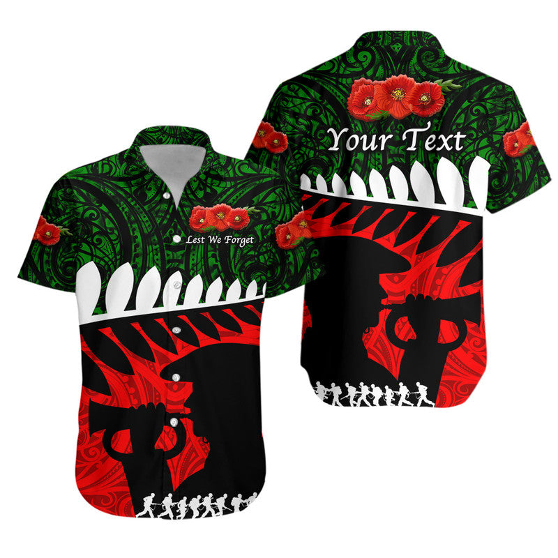 Custom Personalised New Zealand Maori ANZAC Hawaiian Shirt Remembrance Soldier - Green