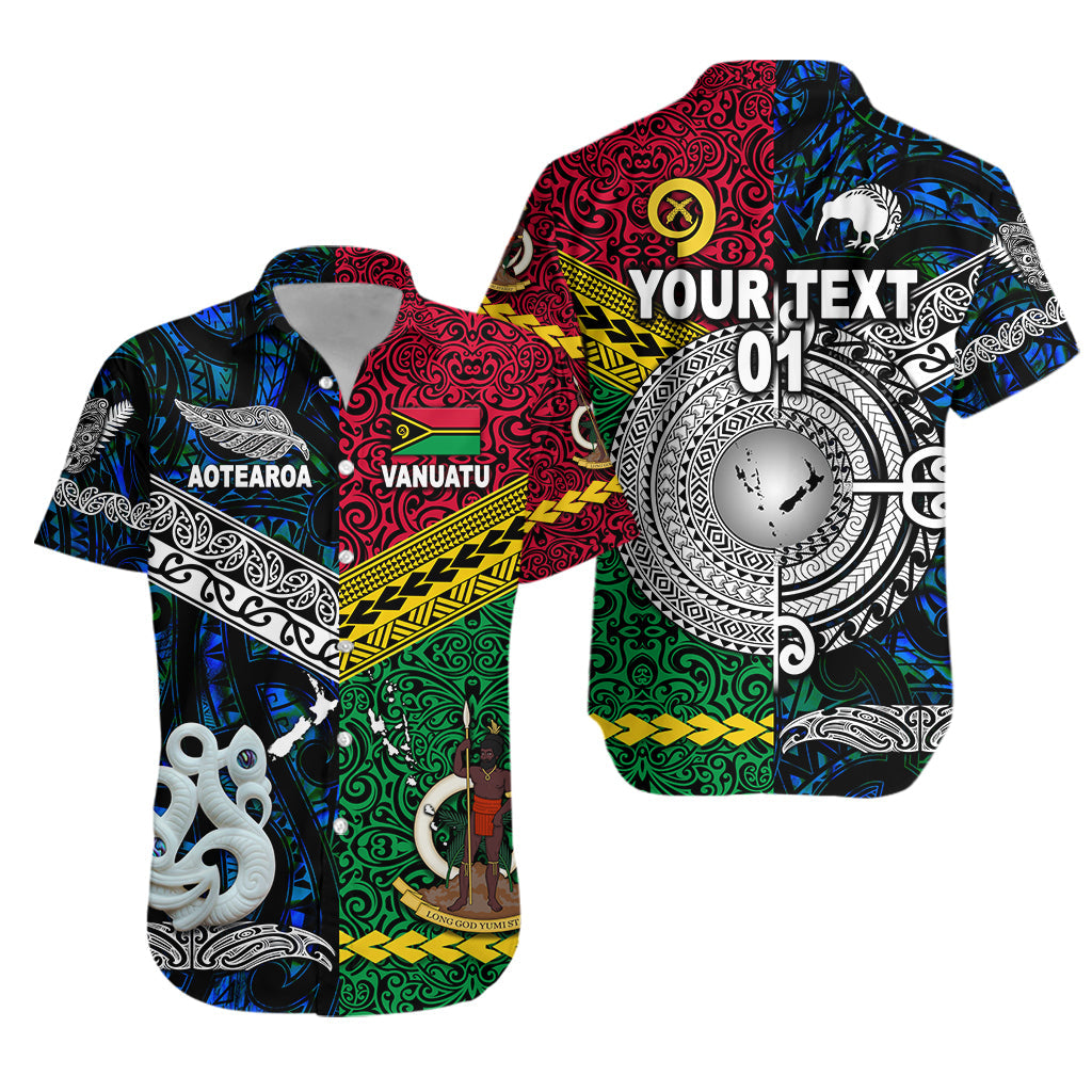 Custom Personalised Vanuatu And New Zealand Hawaiian Shirt Together - Blue, Custom Text And Number