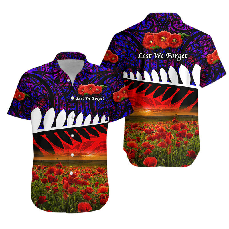New Zealand Maori ANZAC Hawaiian Shirt Poppy Vibes - Purple