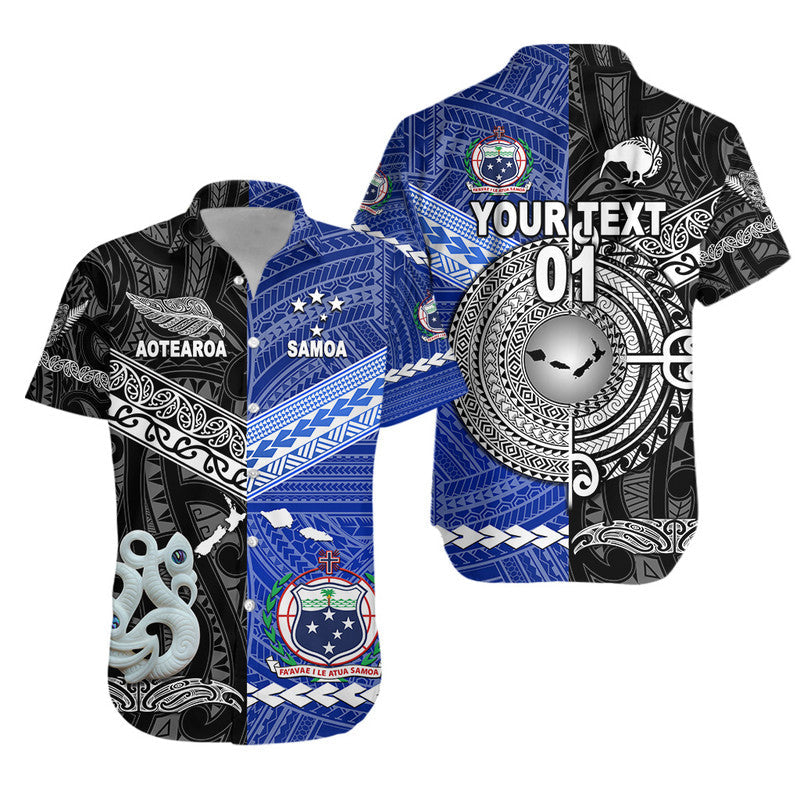 Custom Personalised Samoa And New Zealand Hawaiian Shirt Together - Black