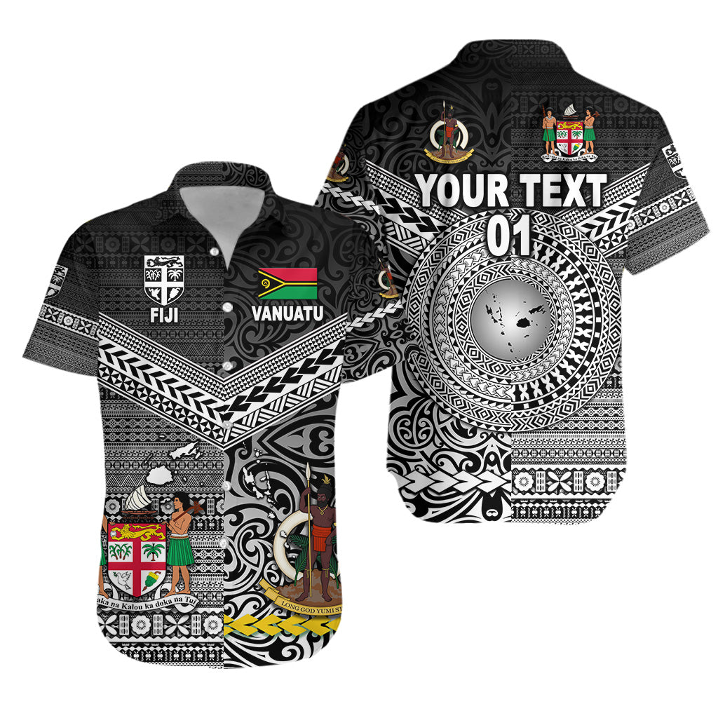 Custom Personalised Vanuatu And Fiji Hawaiian Shirt Together - Black, Custom Text And Number