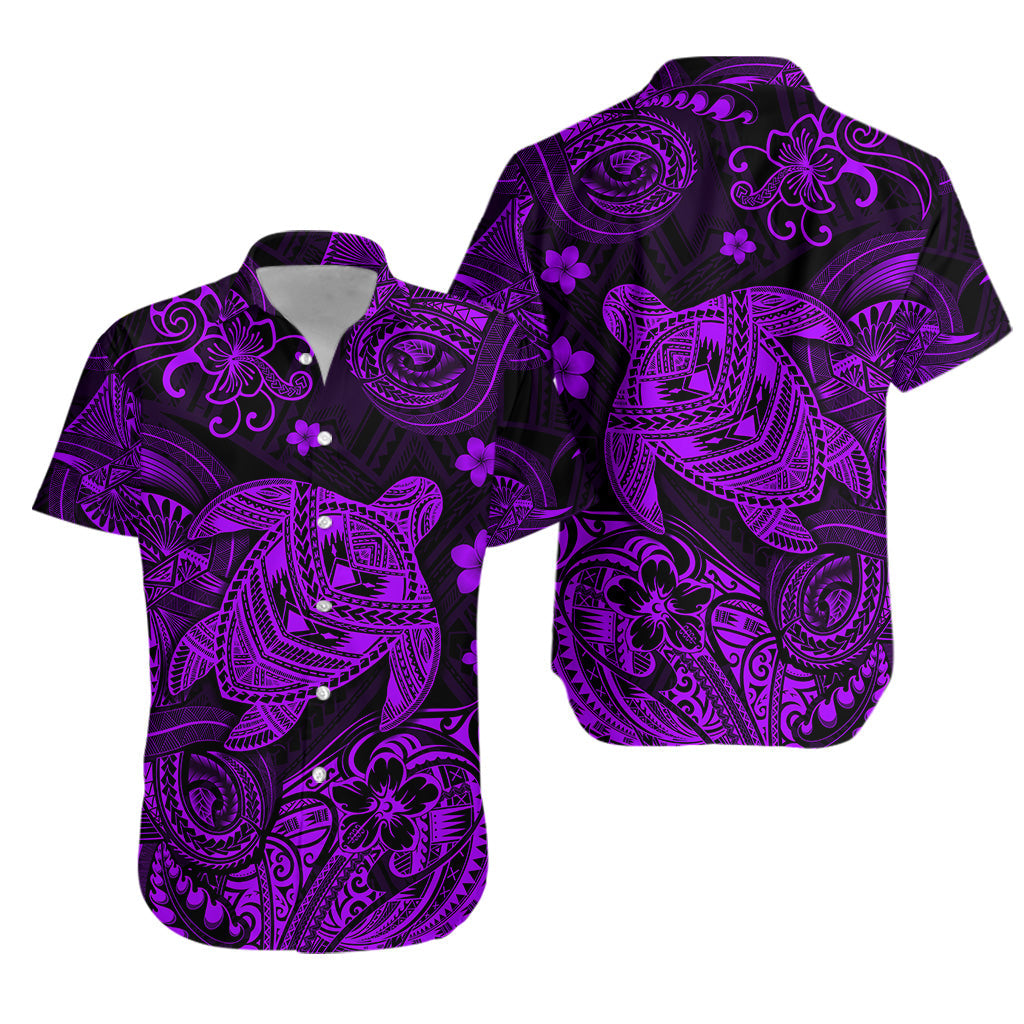 Hawaii Turtle Polynesian Hawaiian Shirt Plumeria Flower Unique Style - Purple