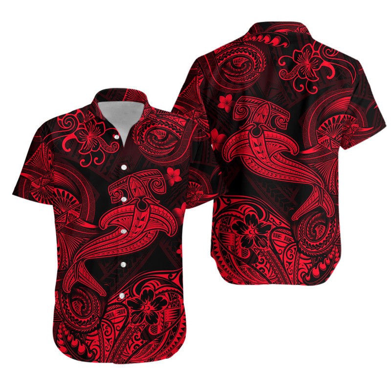 Hawaii Hammer Shark Polynesian Combo Dress and Hawaiian Shirt Matching Couples Outfit Unique Style Red