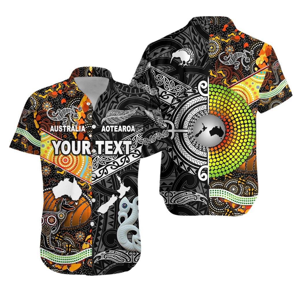 Custom Personalised New Zealand Maori Aotearoa And Australia Aboriginal Hawaiian Shirt Together - Black