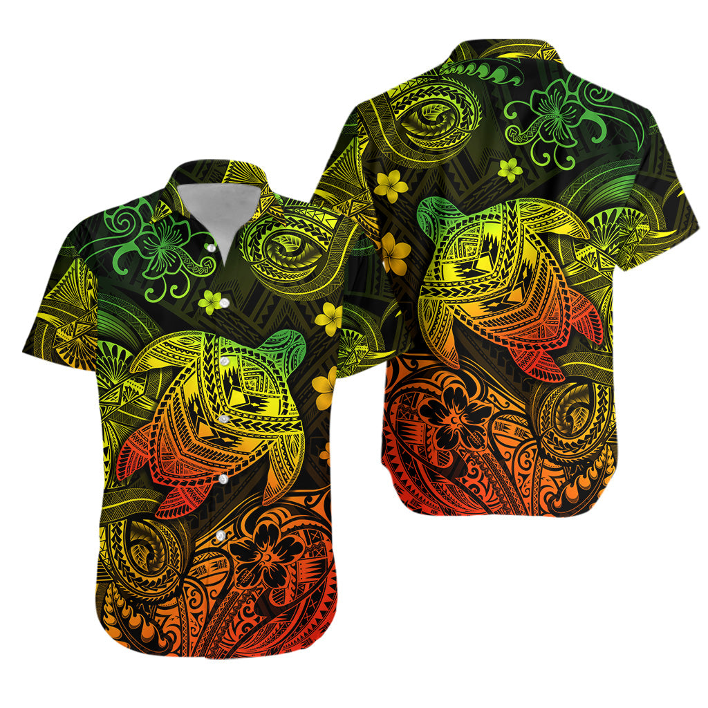 Hawaii Turtle Polynesian Hawaiian Shirt Plumeria Flower Unique Style - Reggae