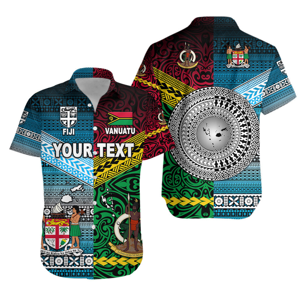 Custom Personalised Vanuatu And Fiji Hawaiian Shirt Together - Blue