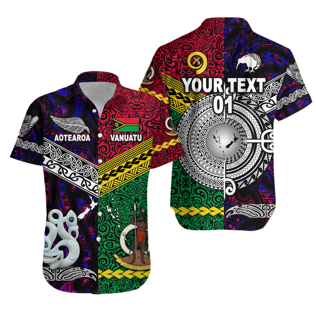 Custom Personalised Vanuatu And New Zealand Hawaiian Shirt Together - Purple, Custom Text And Number