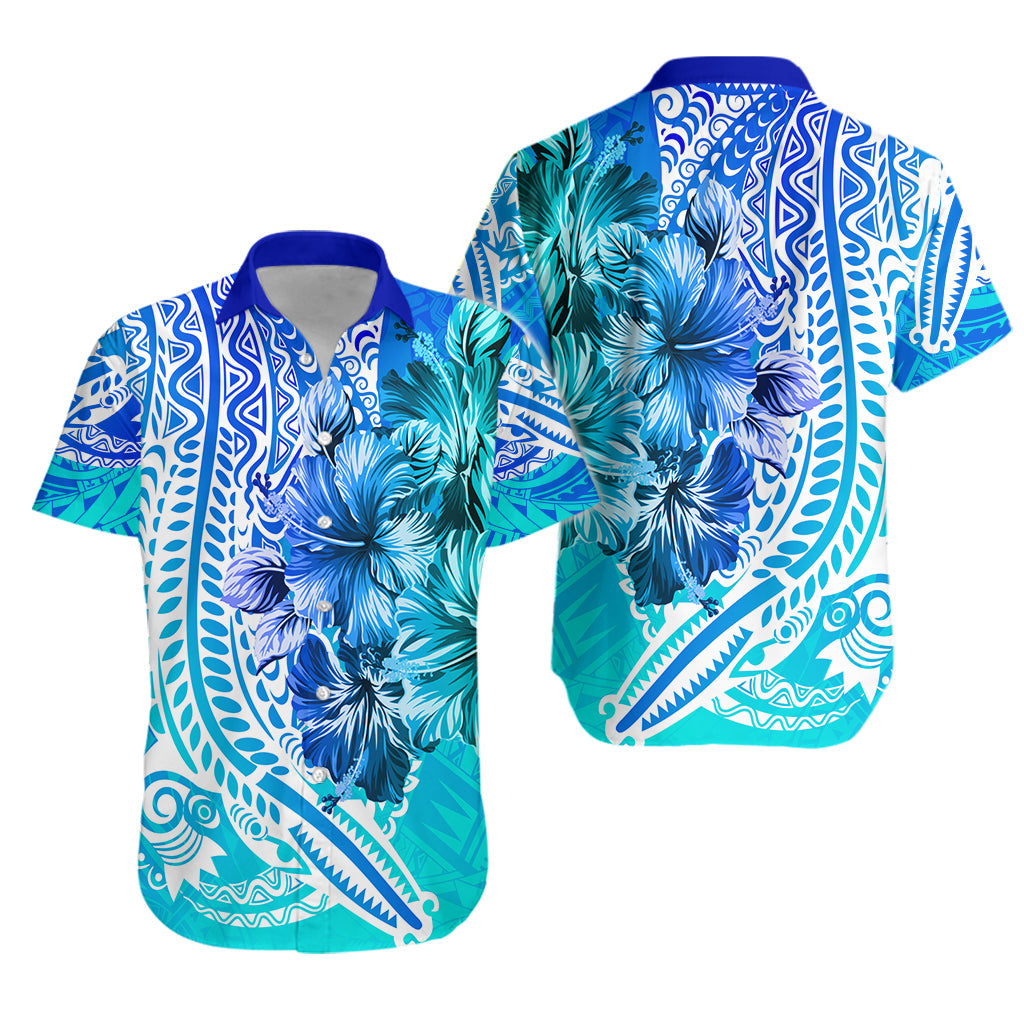 PNG Hawaiian Shirt Papua Sepik Crocodile Tattoo - Blue Ombre