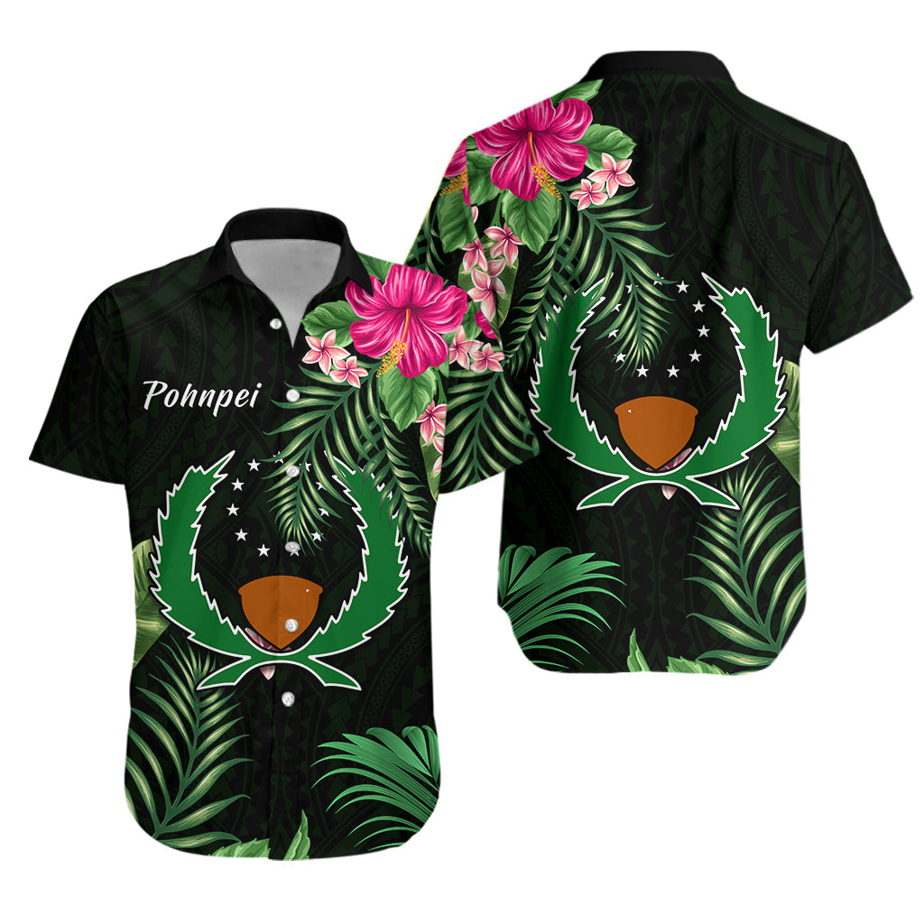 Pohnpei Micronesia Green Hawaiian Shirt Tropical Flowers